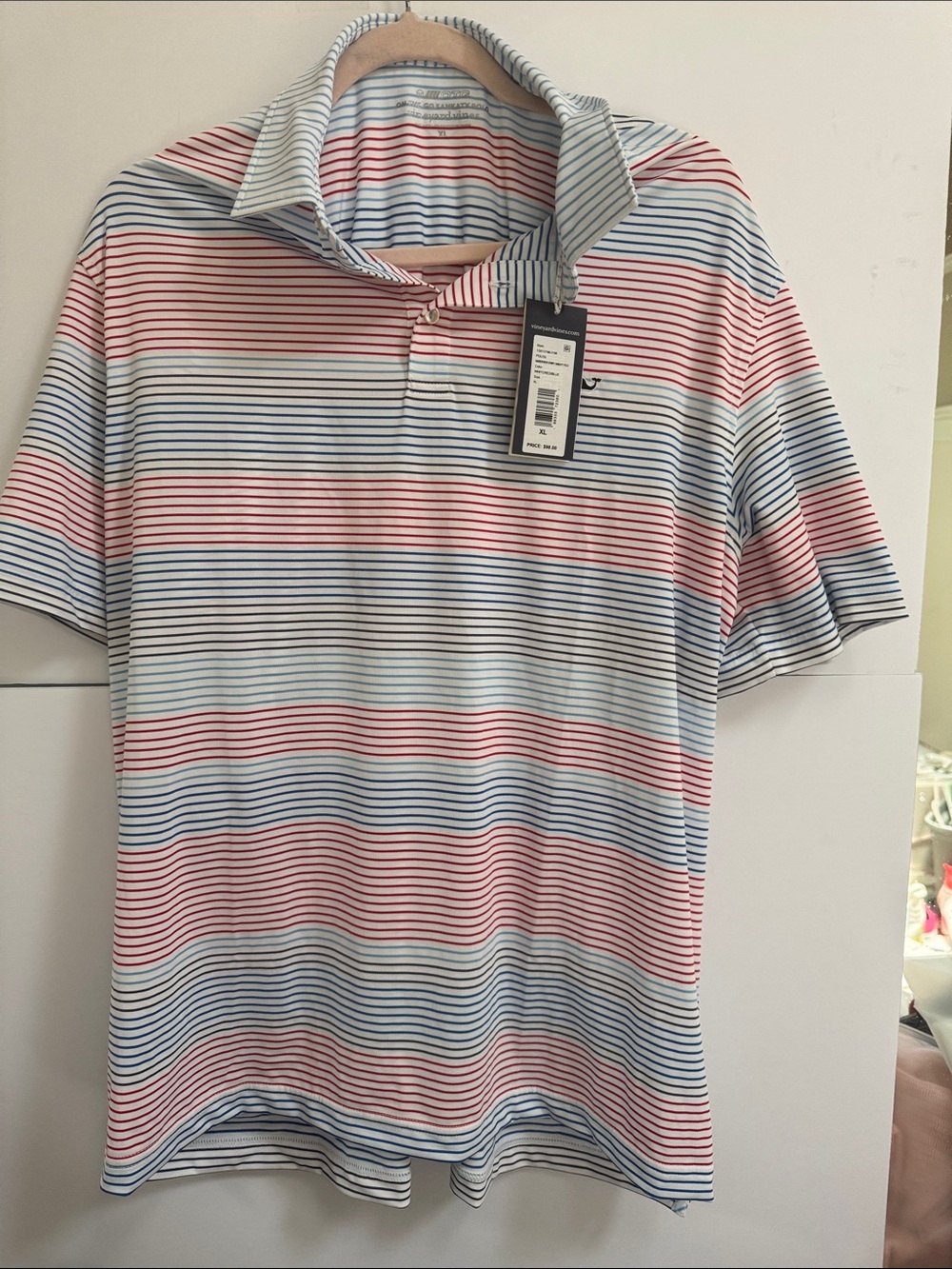Vineyard Vines White Red Blue Striped Polo
